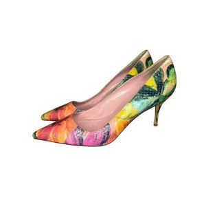 RARE Manolo Blahnik Floral Print Pumps Snakeskin Pointed toe sz 11.5